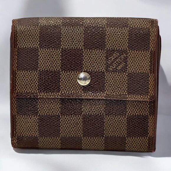Authentic LOUIS VUITTON Elise Wallet Trifold Portefeuille Damier Ebene Canvas - Picture 1 of 15